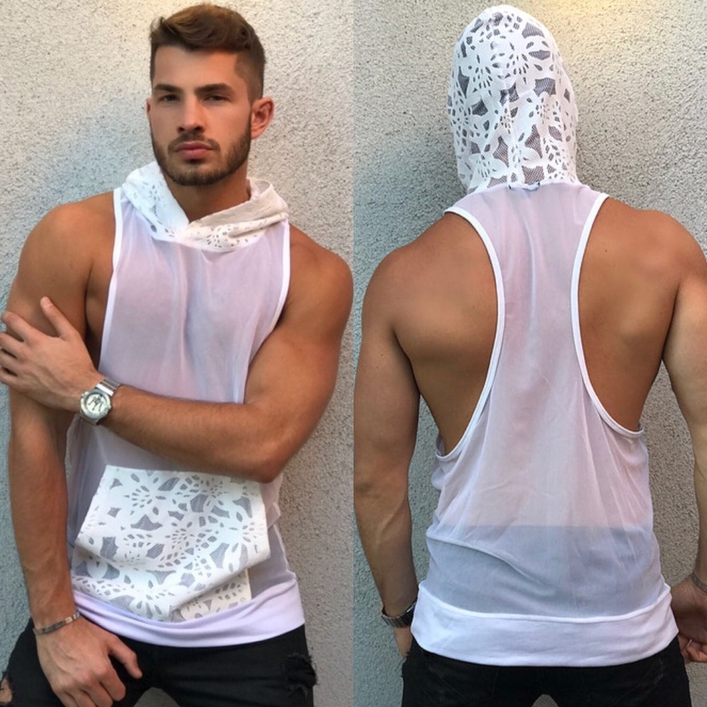 Mesh and Lace Sleeveless Hoodie Q1050 - Picture 3 of 3